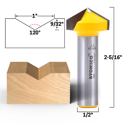 #ad 120 Degree X 1quot; Diameter V Groove Router Bit 1 2quot; Shank Yonico 14997 $14.95