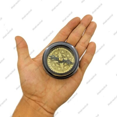 #ad Nautical Brass Small Desktop Compass Paperweight Compass With Square Leather B $42.21