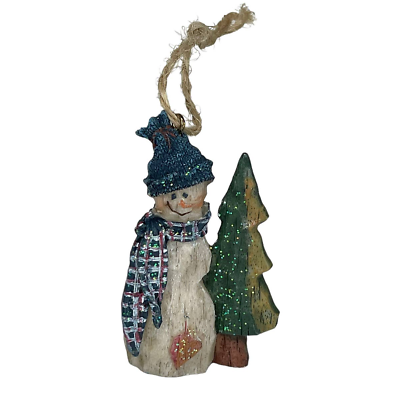 #ad Rustic Country Snowman with Tree Ornament $14.99