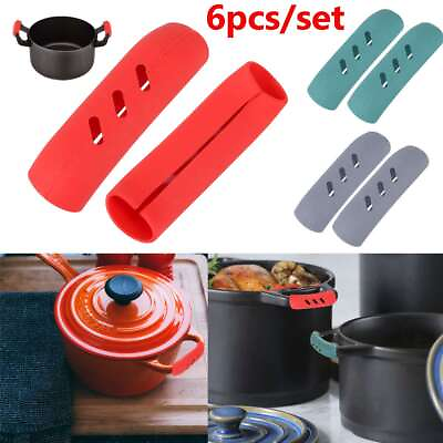 #ad 6pcs Grip Silicone Pot Holder Sleeve Glove Pan Handle Cover Grip Kitchen Tool $5.97