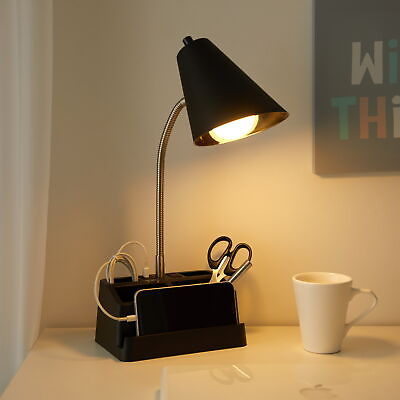 #ad Mainstays Organizer Desk Lamps Black with USB Port amp; AC Outlet 15quot; Desk Lamps $16.44