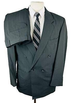 #ad Vintage John Henry Mens 38R Gray Double Breast 2 Piece Suit W Dress Pants 33x30 $174.98
