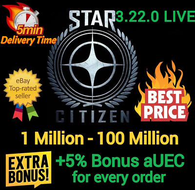 #ad Star Citizen aUEC 1 Mil 100 Mil 🎁5% Bonus🎁Ver 3.22.1 Alpha UEC Star Citizen $159.99