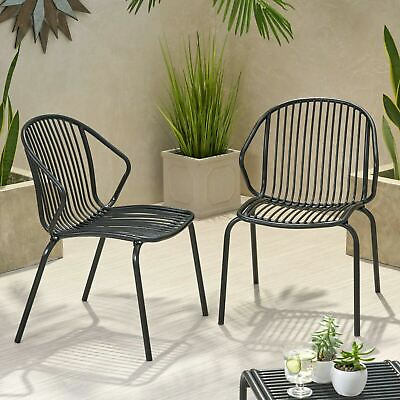 #ad Emily Outdoor Modern Iron Club Chair Set of 2 $211.79