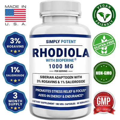 #ad Rhodiola Rosea 1000 mg 180 Vegan Capsules Mood Support Anxiety amp; Stress Relief $24.99