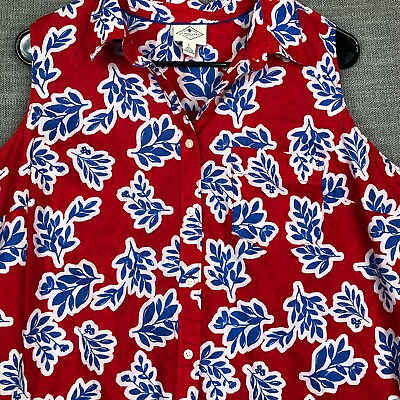 #ad NWT St Johns Bay Shirt Womens L Red Blue Floral Button Up Collared Sleeveless $12.99