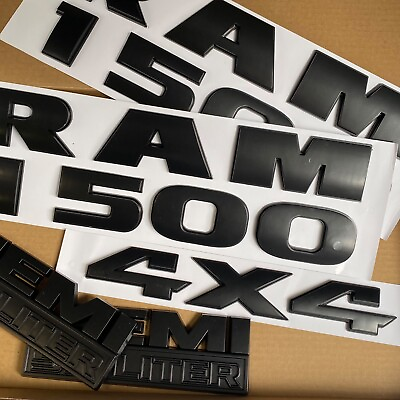#ad 5PCS Emblems Letters Badges Fits for RAM 1500 HEMI 5.7LITER 4x4 Model All Black $45.96