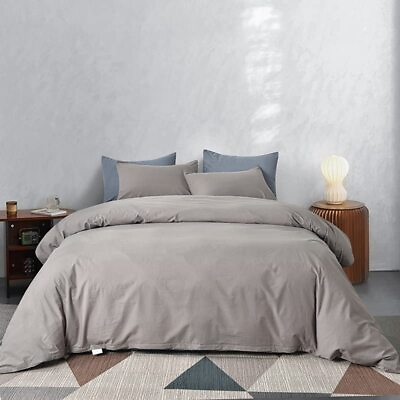 #ad Grey Duvet Cover Cotton Duvet Cover 90x90 Inch Queen Duvet Cover 100% Washed ... $47.23