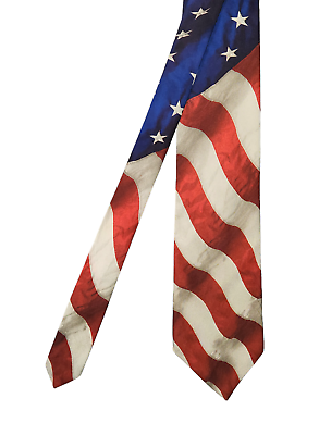 #ad Vintage Ralph Marlin Necktie Tie Stars amp; Stripes Red White Blue American Flag $11.99