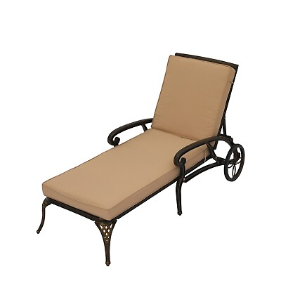 #ad Clihome Cast Aluminum Chaise Lounge Adjustable Patio Reclining Chair w Cushion $370.59