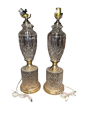 #ad Vintage 24” Crystal Brass Pair Of Table Lamps $165.00