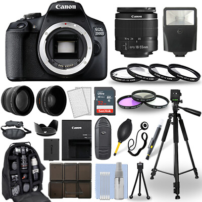 #ad Canon EOS 2000D Rebel T7 DSLR Camera 18 55mm Lens 30 Piece Accessory Bundle $489.95