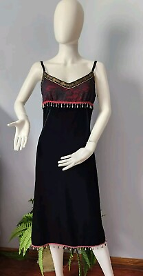 #ad Betsey Johnson NY VTG Slip Dress Y2K Stretch Velvet Floral Lace Beaded Sz L $225.00
