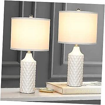 #ad #ad Ceramic Table Lamps Set of 2 Modern Bedside Lamp 25quot; Nightstand 25 inch White $89.60