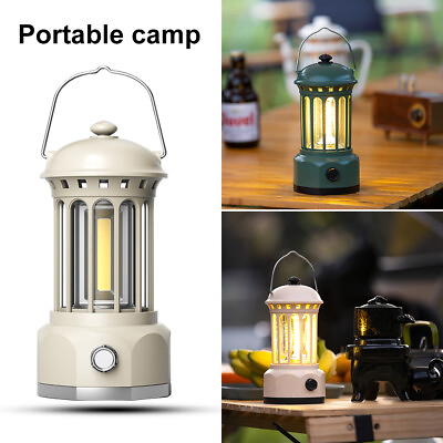 #ad Retro Portable Camping Lantern Light Rechargeable Emergency Tent Hanging Lamps $7.49