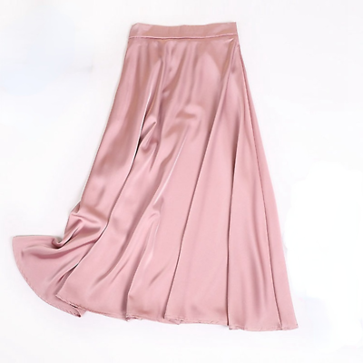 #ad Women Satin Faux Silk Skirt A line Midi Casual Formal Shiny Soft Fashion $24.38