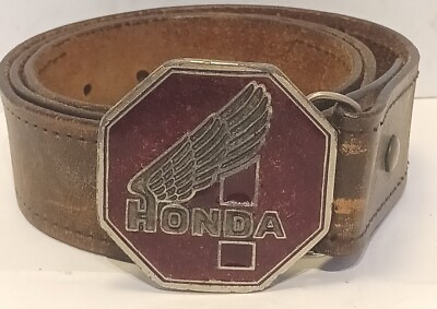 #ad 1975 Limited Edition Vtg. HONDA Motorcycle Belt Buckle Original Brown Belt USA $49.95