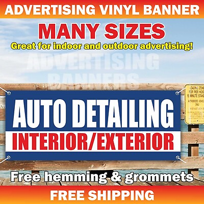 #ad AUTO DETAILING Advertising Banner Vinyl Mesh Sign service repair cleaning car $219.95