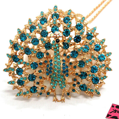 #ad New Fashion Women Blue Crystal Bling Peacock Animal Pendant Chain Necklace $3.95