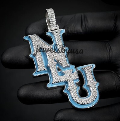 #ad 3D Custom Letter Natural Moissanite Blue Enamel Pendant 925 Silver $322.99