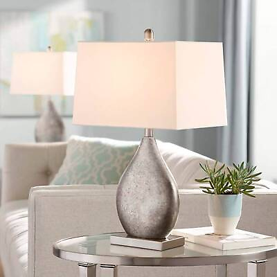 #ad Royce Modern Table Lamps 24 1 2quot; High Set of 2 Silver Metal Bedroom Living Room $79.95