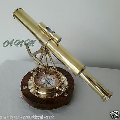 #ad TELESCOPE ALIDADE WITH WOODEN BASE COMPASS NAUTICAL BRASS MARITIME GIFT#x27; $55.00