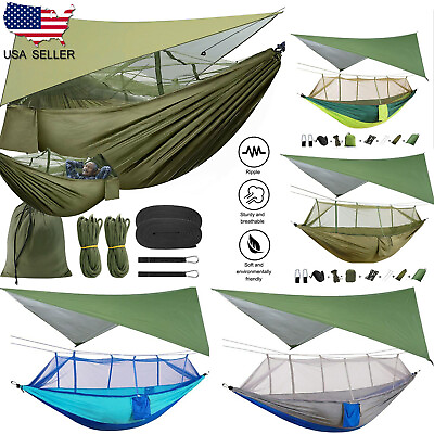 #ad Camping Double Hammock w Mosquito Net Nylon Tent Hanging Bed bed net Air Swing $12.99