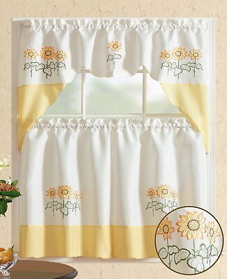 #ad All American Collection Embroidered 3pc Kitchen Curtain Set $23.99