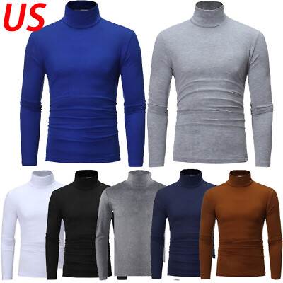 #ad US Mens Turtleneck Pullover Long Sleeve Jumper Top Warm Casual Slim fit T Shirts $11.15