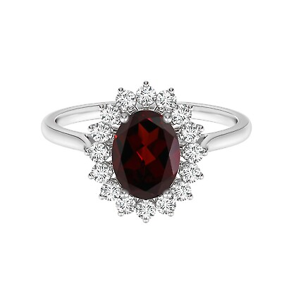 #ad Princess Diana Oval Garnet 925 Sterling Silver Solitaire Halo Women Ring SZ 7 $15.00