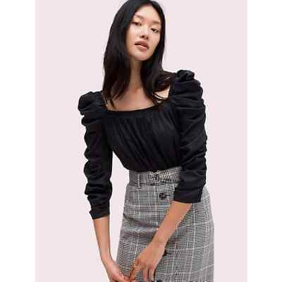 #ad Kate Spade Black Square Neck Puff Sleeve Poplin Top 2 Chic French Romantic $34.99