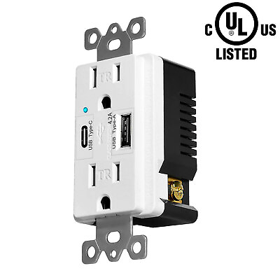 #ad 110V Dual USB Port Type C Wall Socket Charger AC Power Receptacle Outlet Panel $15.98