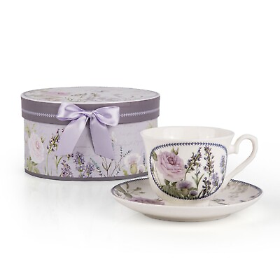 #ad Lavender Rose Bone China Teacup and Saucer in Gift Box 250 ml Porcelain Cup $22.45