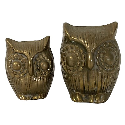#ad Brass Owls Pair Mid Century Vintage Shelf Decoration $17.09