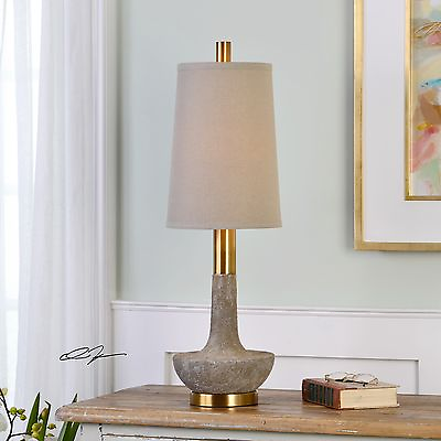 #ad 31quot; TEXTURED STONE IVORY FINISH TABLE LAMP BRUSHED BRASS METAL LINEN SHADE $248.60