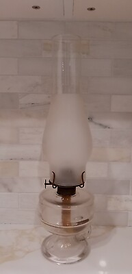 #ad Vtg Eagle Clear Glass Finger Oil Lamp with Frosted Glass Top Made in USA $25.00