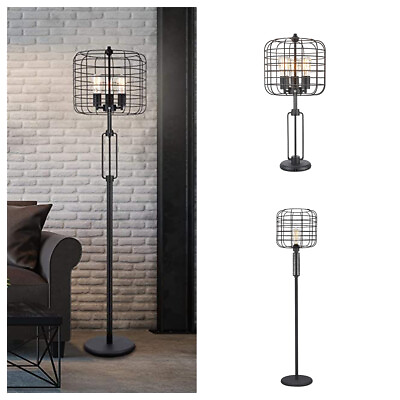 #ad Rustic Style Textured Industrial Cast Iron Cage Design Floor Table Lamp BK $155.99