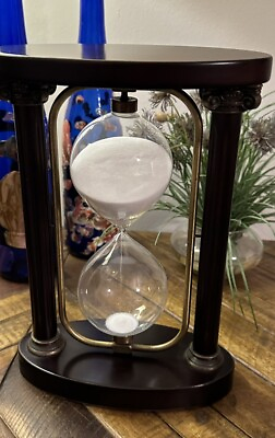 #ad 10” Large Vintage Wood Metal Glass Rotating Hourglass Home Desk Deco $29.99