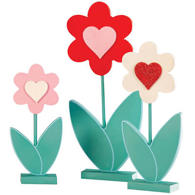 #ad Wooden Heart Flowers Set of 3 by Holiday PeakTM $31.18
