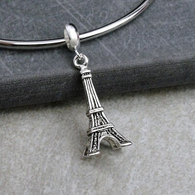 #ad Silver 3D Eiffel Tower Dangle Charm Paris France Charm fits European Bracelets $10.95