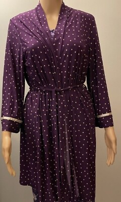#ad LINEA DONATELLA Women#x27;s L XL Purple Lace Trimmed Polka Dot Nightie amp; Robe Set $29.99