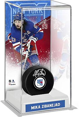 #ad Mika Zibanejad Rangers Signed Puck w Deluxe Tall Hockey Puck Case $101.99