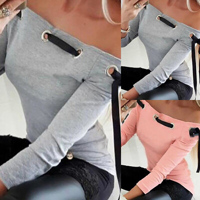 #ad Sexy Womens Off Shoulder Shirt Ladies Casual Party Slim Fit Clubwear Blouse Tops $20.09