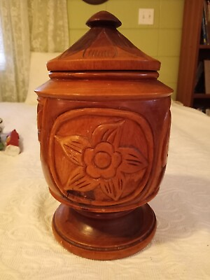 #ad Vintage Handcarved Wooden Footed Jar Vessel 13quot; x 8.5quot; $34.00