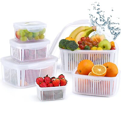 #ad Fruit Vegetable Produce Storage Saver Containers with Lid amp; Colander 5 Packs ... $41.09