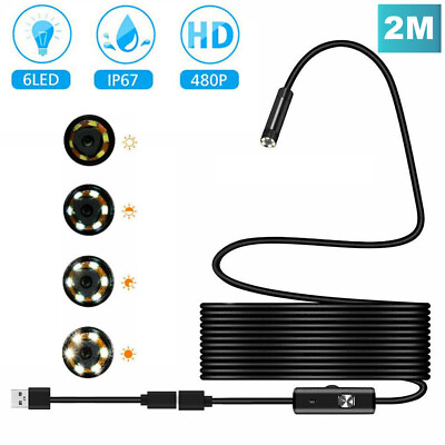 #ad 6 LEDs Adjustable 2M USB Endoscope Borescope Camera Snake HD For Android Phone $10.49