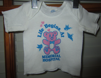 #ad Vintage Baby Shirt Life Begins At Memorial Hospital devknit 6 Mos $12.75