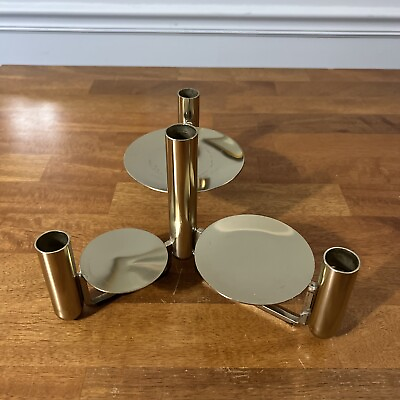#ad Vintage Gold Tone Brass Metal Candlestick Holder For 4 Candles $6.99