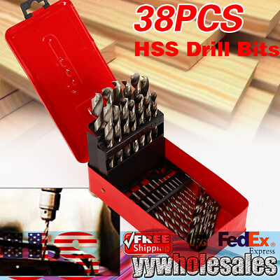 #ad 38Pcs Metric Drill Bit Set HSS Iron Twist Steel Twist Drill Bit Kit High Speed $37.00