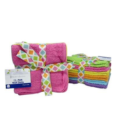 #ad 12pc Wash Cloth 100% Cotton 11 in x 11 in Assorted Color $12.87